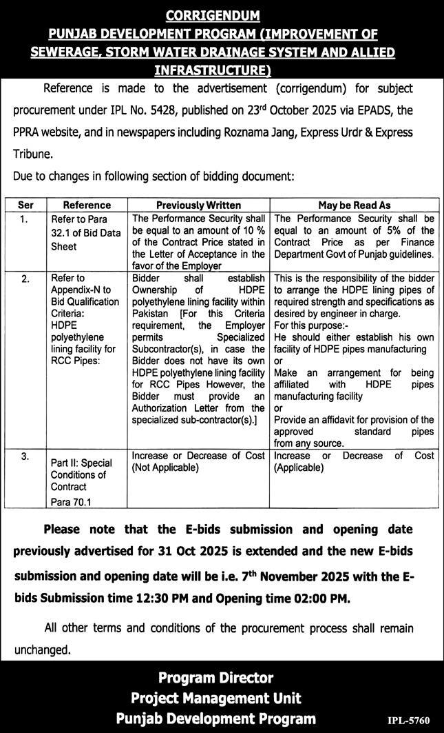 Punjab Development Program Tender Notice